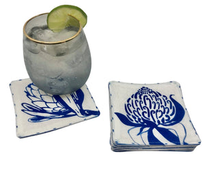 Linen Fabric hand screenprinted coasters