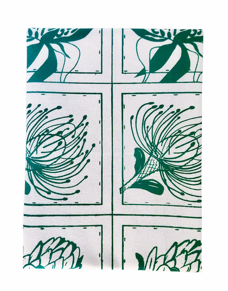 Tea Towel - Protea Natives green - pincushion, protea and waratah