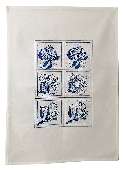 Tea Towel - Protea Natives blue - pincushion, protea and waratah