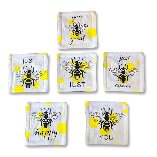 Fabric Linen Coasters - Bee Designs (set of 6)