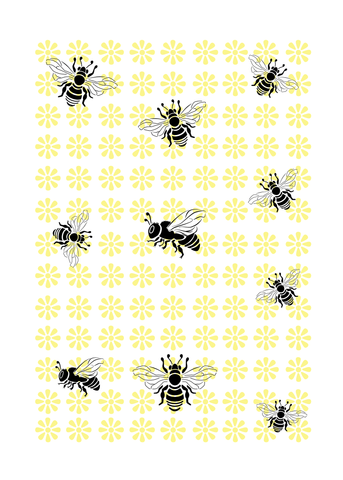 Tea Towel - Bees on flowers (white)